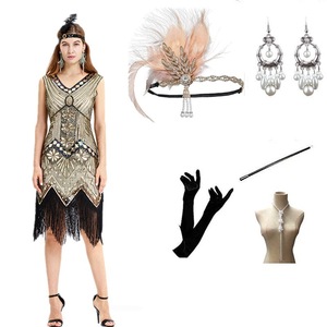 Robe de soirée rétro style Gatsby des années 1920, à sequins, col en V, coupe fourreau, avec franges, grandes tailles S-4XL, style vintage, tenue de banquet - Product Image 5