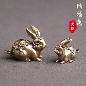 Brass Retro Dressed Zodiac Rabbit Car Keychain Pendant Nafu Rabbit Transporter Creative Pendant Small Bronze Ware