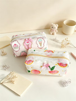 Trousse de Maquillage Imprimée Florale WAALUU avec Volants, Pochette de Voyage Zippée pour Articles de Toilette, Sac de Rangement pour Pinceaux de Maquillage avec Nœud en Dentelle