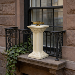 Piedistallo in Resina Stile Greco Scanalato - Finitura Effetto Pietra Crema, Colonna Decorativa per <span class=keywords><strong>Giardini</strong></span> e Patio in Stile Cottage <span class=keywords><strong>Inglese</strong></span> - Product Image 4