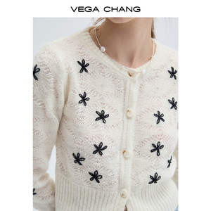 Vega Chang Ngọt Ngào Retro Vòng Đường Viền Cổ Áo Slouchy Ít Len Áo Len Thêu Cardigan Cho Phụ Nữ - Product Image 3