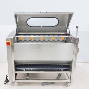 Máquina de lavado y pelado de verduras de gran capacidad (80 kg por cesta) para patatas, jengibre, zanahorias, taro y raíz de loto, con cepillo limpiador de rodillos - Product Image 3