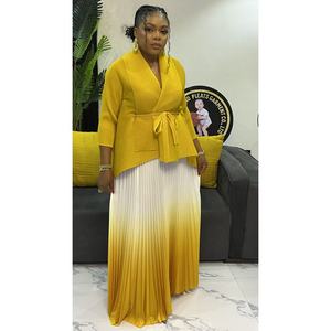 Ensemble deux pièces à la mode pour femmes <span class=keywords><strong>Miyaki</strong></span> haut élégant à manches chauve-souris et jupe plissée dégradée taille libre tenues d'automne - Product Image 3