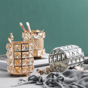 Spazzola di trucco del Supporto di Metallo In Oro di Lusso Vanity Caso Scatola di Immagazzinaggio Cilindro Tazza Diamante Make Up Di Cristallo Supporto di Spazzola di Trucco Dell'organizzatore - Product Image 1