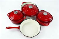 Ensemble de 4 ustensiles de cuisine en fonte émaillée : Casserole, faitout, poêle à frire et poêle à frire pour la cuisine domestique