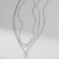Collier superposé tendance en cuivre Beiver pour femme, pendentif géométrique carré en zircon, ras-de-cou plaqué or, élégant et à la mode