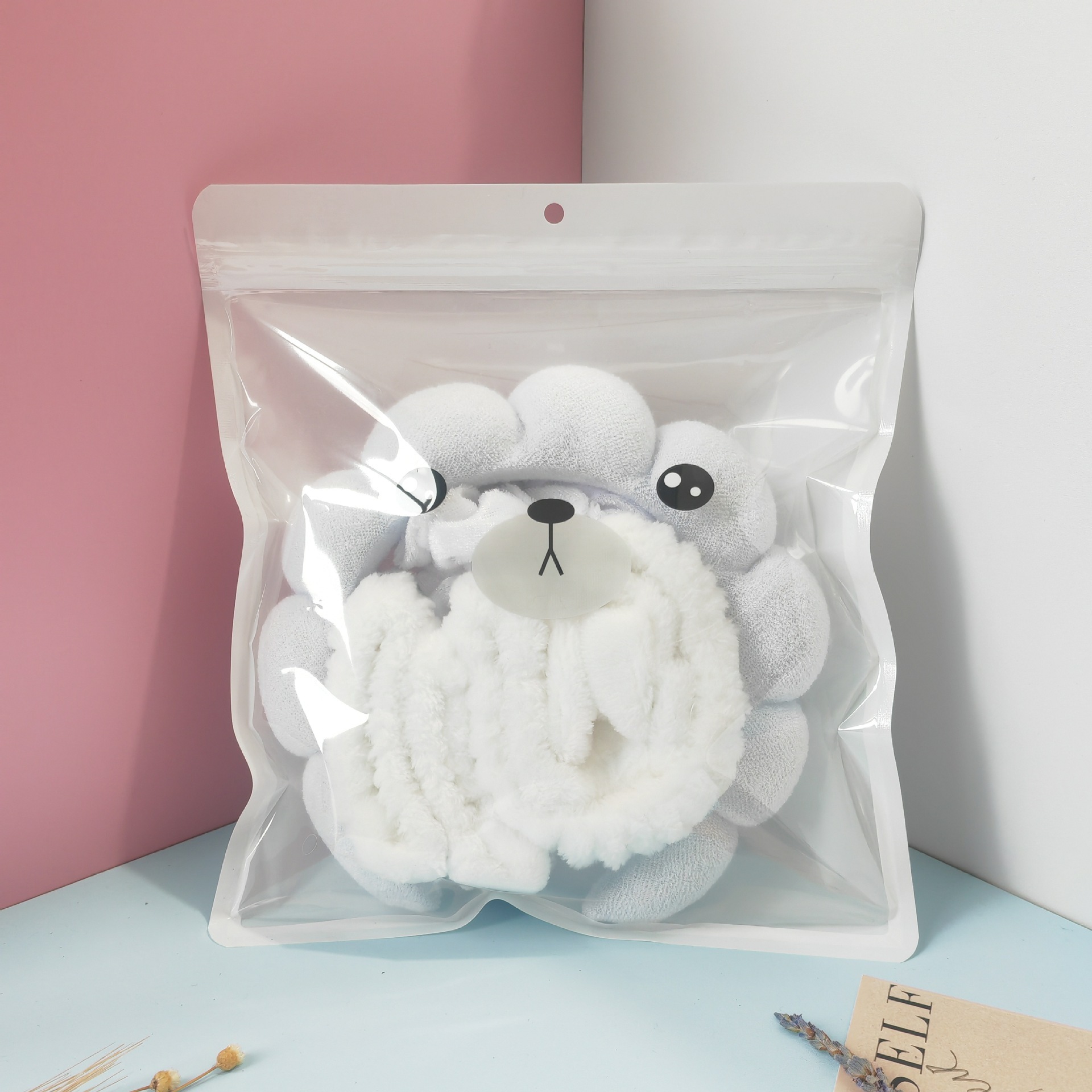 Ensemble de 6 élastiques à cheveux en velours blanc, sac à fermeture éclair