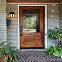 Porte d'entrée contemporaine en bois massif avec combinaison de verre moderne
