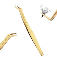 Pinces à cils en gros, pinces à cils dorées à pointe fine en acier inoxydable, fournisseur de pinces à cils pour extensions de cils, logo privé, outils pour cils