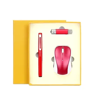 Upacara Hadir Wireless Mouse Vip Pena dan Usb Kotak Hadiah Disesuaikan Logo Perusahaan Dagang Hadiah
