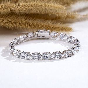 Pulsera de Diamantes Cultivados en Laboratorio, Corte Ovalado, Oro Blanco Sólido de 18K, Joyería Clásica para Boda, Modelo MSR-678 - Product Image 1