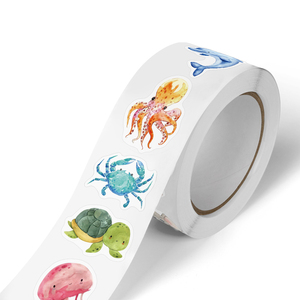 Vente directe d'usine d'autocollants sur le thème de la vie marine, crabe de dessin animé, hippocampe, étiquettes personnalisées en <span class=keywords><strong>papier</strong></span> cuivre, 1 pouce, forte adhérence - Product Image 1