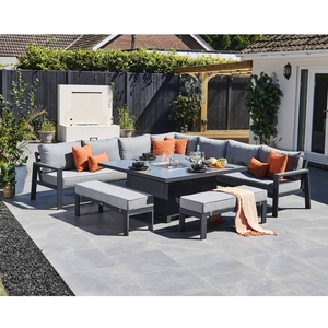 Fimous vườn nhôm góc sofa đặt lửa Pit Bảng bộ tối màu xám 9 chỗ ngồi firepit bảng - Product Image 2