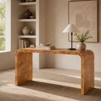 Bureau d'écriture sculptural Mappa Burl, Table de bureau en U effet cascade, Série Designer Luxe, Modernisme Organique, Objet de collection résidentiel