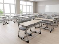 Ensemble de bureau et chaise scolaire réglable 2 places pour projets en classe, plateau en MDF de 18 mm avec fentes pour stylos et crochets pour sacs