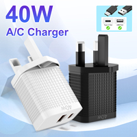 Chargeur mural double USB-C 40W, prise EU/UK, chargeur rapide, bloc d'alimentation PD QC Type C et USB A pour iPhone 16 15 Samsung