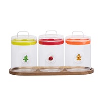 Ensemble de 3 bocaux de conservation hermétiques en verre borosilicate avec plateau en bois pour organiser les collations de cuisine