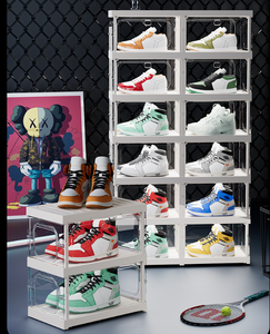 صندوق تخزين أحذية شفاف كبير السعة بصفين قابل للطي، حاويات أحذية من البولي بروبيلين، صندوق تنظيم أحذية مغناطيسي قابل للطي للمنزل - Product Image 4