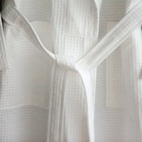 Peignoir Gaufré en Coton 100% Personnalisé avec Logo, Col Châle, Unisexe Hommes et Femmes, Blanc, Robe de Bain pour Hôtel