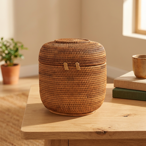 Natural Rattan Woven Storage Basket Circle Shape Eco-Friendly Rustic Style Multi-Purpose Container - Product Image 2
