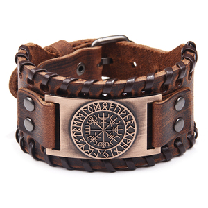 Pulsera de Cuero con Brújula Vikinga <span class=keywords><strong>para</strong></span> Hombre, Brazalete Ancho Retro con Runas Nórdicas, Ajustable, Regalo Punk <span class=keywords><strong>para</strong></span> Él - Product Image 4
