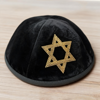 Kippa de luxe en velours noir avec étoile de David en strass, brodée, pour mariage, Bar Mitzvah, cérémonie juive