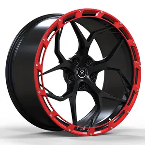 Forged Wheels For Ferrari F430 Custom 21 Inch Staggered Gloss Black Red Beadlock 1 Piece Forged Wheels 5 X 114.3