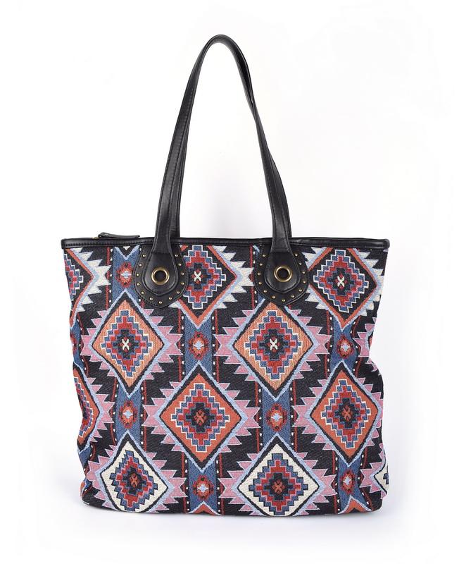 High Quality Ladies Jacquard Fabric Tote Bag with Vintage Style Geometric  Pattern Fashionable Two-Strap Handbag for Shopping