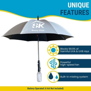 Outdoor Manual Mist Cooling Straight <b>Umbrella</b> with USB Solar Fan Anti-UV Waterproof All-Season Modern Design Gift Set - Product Image 3