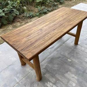 Mesa de madera de olmo estilo chino, rectangular, de madera maciza, tablero grande para uso en oficina. - Product Image 1