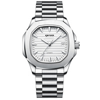 Montre mécanique automatique en acier inoxydable avec logo personnalisé, boîtier carré en alliage, fermoir papillon, verre minéral, luminescent, résistant à l'eau 30M