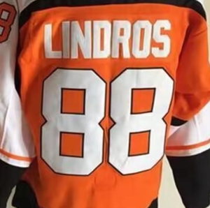 Philadelphia Eric Lindros naranja cosido nacional Hockey Jersey Dropshipping desgaste del hockey sobre hielo - Product Image 1