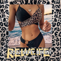 Nuevo Diseño de Bikini Bandeau de Cintura Alta con Tiras Cruzadas y Escote en V para Mujer, con Patrón Sólido de Doble Color