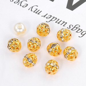 18K Gold Plated <b>Copper</b> Rhinestone Openwork Spacer Beads Round For <b>Bracelet</b> Making 6mm DIY Jewelry Components - Product Image 3