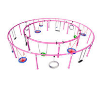 Balançoire circulaire à double anneau avec structure métallique et plusieurs sièges, pour aire de jeux extérieure, parc à thème, site touristique, parc d'attractions