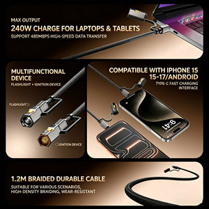 Cavo di ricarica rapida 4 in 1 da 240W con torcia e accendisigari per iPhone 17 16 15 Huawei Samsung, cavo USB C PD - Product Image 3