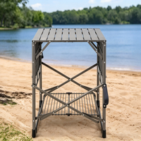 Table de camping pliante en aluminium, table de préparation portable pour barbecue en plein air avec ailes latérales, porte-gobelets, table de pique-nique avec étagère de rangement