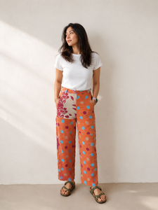 Pantalón Vintage Kantha de 2 Capas con Bolsillos Laterales en Tela Kantha, Corte Holgado, Cintura Media, Cierre Frontal con Botones y Cremallera, Verano - Product Image 1