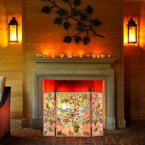 Stained Glass Fireplace <b>Screen</b> 3 <b>Panels</b> Pastoral Style Floria Design Traditional <b>Decoration</b> for Living Room Meeting Room - Product Image 5