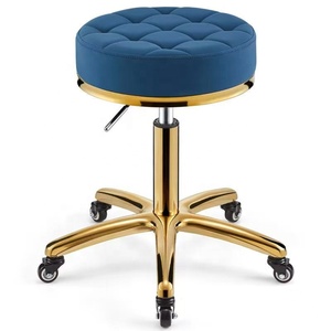 Tabouret de travail moderne et robuste en cuir, pivotant et réglable en hauteur, avec roulettes en acier inoxydable, pour salon de coiffure et institut de beauté - Product Image 6