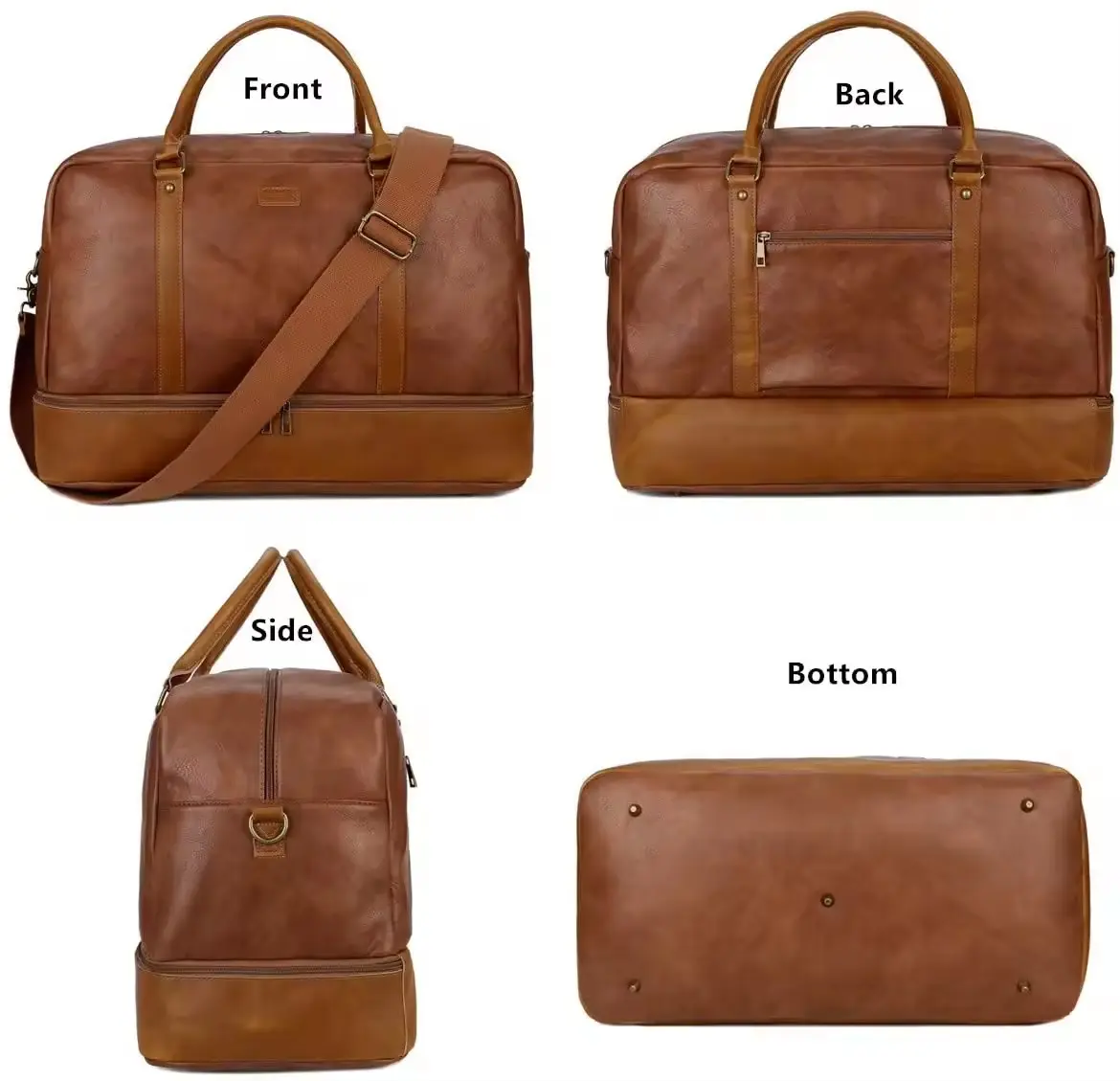 Wholesale OEM PU Leather Travel Bags Travel Duffel Bags Leather Weekender Overnight Bags With Shoe Compartment