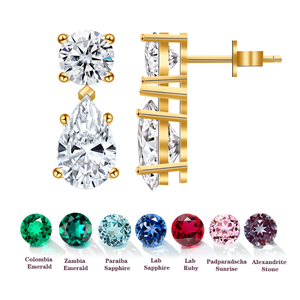 Boucles d'oreilles pendantes en or avec diamants de laboratoire de forme poire et ronde, <span class=keywords><strong>prix</strong></span> de gros avantageux - Product Image 1