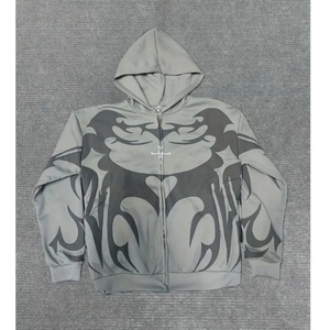 Sweat à capuche tendance pour homme avec logo personnalisé, streetwear surdimensionné, 100% coton, motif flamme, épaules tombantes - Product Image 4