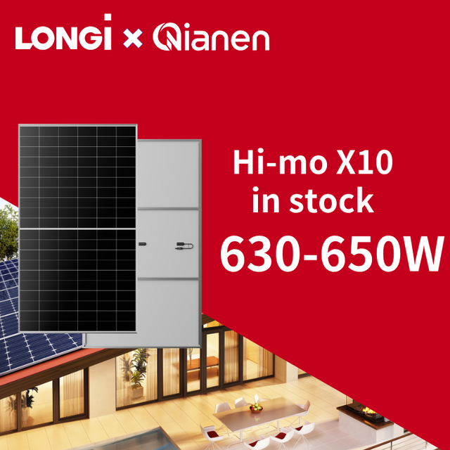 For Himo X10 Wholesale Solar Panel LR7-72HVH 630-650W N-type 144 Half Cells 1500VDC 24.1% Efficiency Anodized Aluminum Alloy