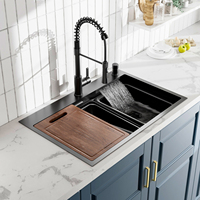 Technologie de brevet Nano Whale évier multifonctionnel cuisine vaisselle cascade 304 évier avec robinet indépendant