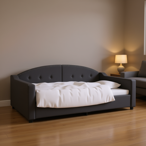 Canapé-lit double gris, 100% polyester, rembourré en mousse, dossier capitonné, design contemporain, meubles de salon - Product Image 2