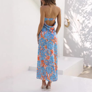 <span class=keywords><strong>Robe</strong></span> longue de soirée sexy et élégante, sans bretelles, coupe ajustée, imprimé numérique plantes et fleurs 3D, style été - Product Image 2
