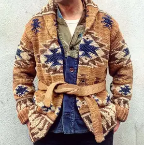 유럽과 미국 남성 중공업 자카드 스웨터 가을과 겨울 두꺼운 카디건 레이스 업 니트웨어 재킷