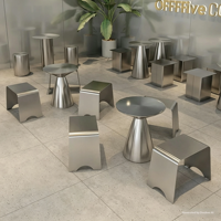 Ensemble table et chaises rondes en acier inoxydable SEM, style moderne et minimaliste, pour café, salon, bar commercial