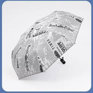 Paraguas Plegable de 3 Secciones con Estampado de Periódico Vintage, Apertura y Cierre Automáticos, Resistente al Viento, Impermeable, Anti-UV, con Logotipo Personalizado - Product Image 2